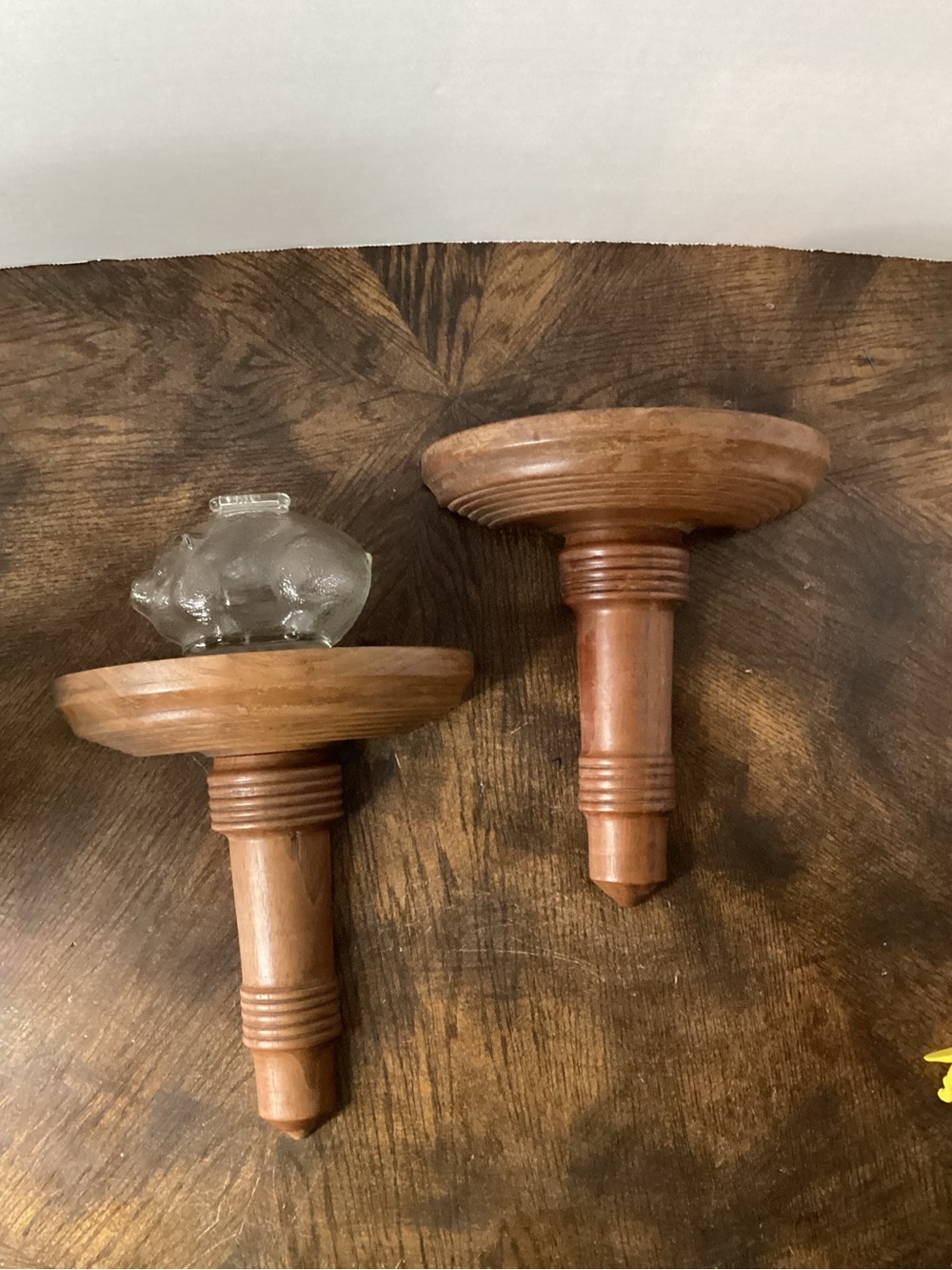 VTG Pair (2) Solid Wood Spindle Floating Wall Sconce Shelves 8.75”tall x 7.5”